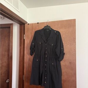 Black Buttoned 3/4 Sleeve Shirt Dress
